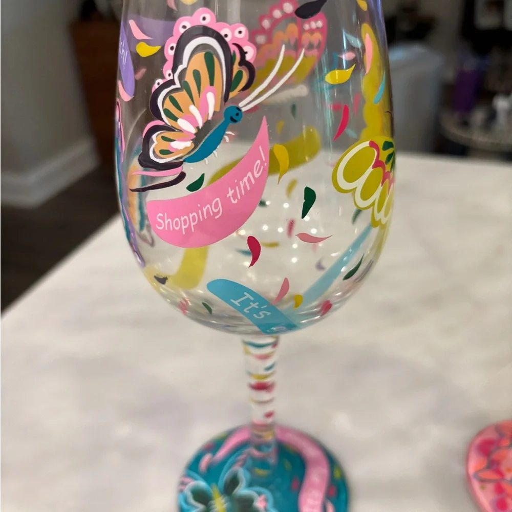 NWOT Set of 2 Hand-Painted Wine Glasses - Picture 7 of 8